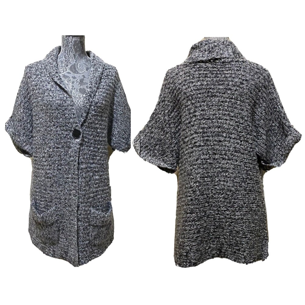 Cato Chunky Knit Cardigan Gray Marled Shawl Collar Pocket Sweater Womens L Coat